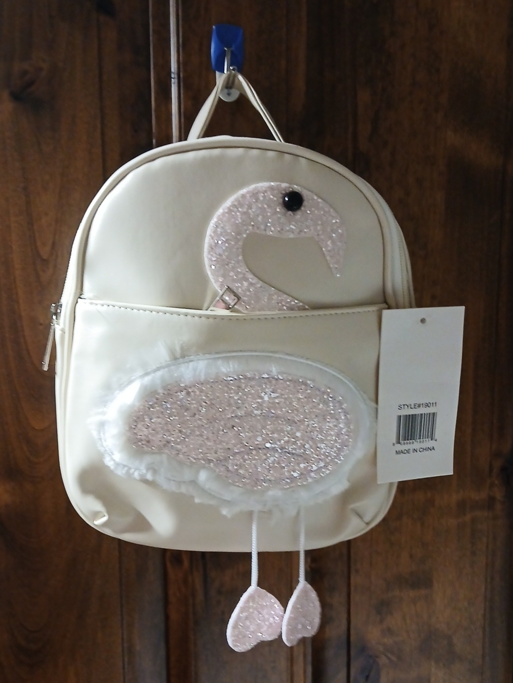 Kids Cream Swan Plush Accent Mini Backpack - Picture 1 of 3